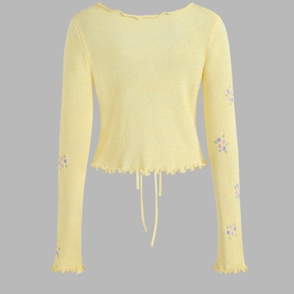 Cider Brown Double Tie Front Cardigan with Floral Embroidered Accents Size M - Picture 7 of 7